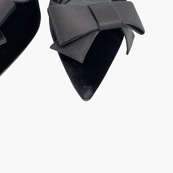 Prada Pointed Toe Bow Kitten Pumps Size 37 US 7 Black Velvet Low Heel Formal - Picture 6 of 14